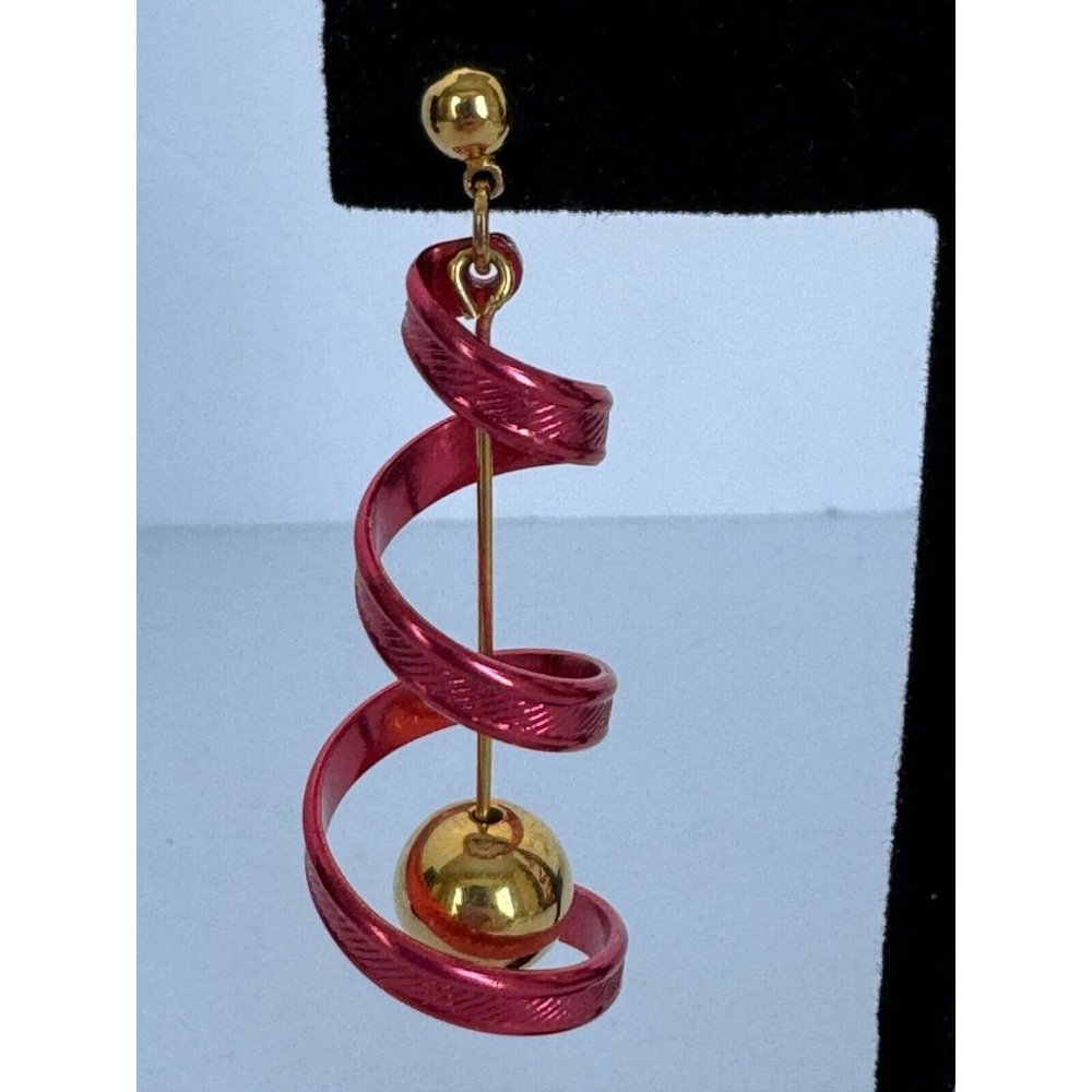 New Years Eve Party Earrings Spiral Dangle Holidays Jewelry Gold Tone Fun - Picture 4 of 6